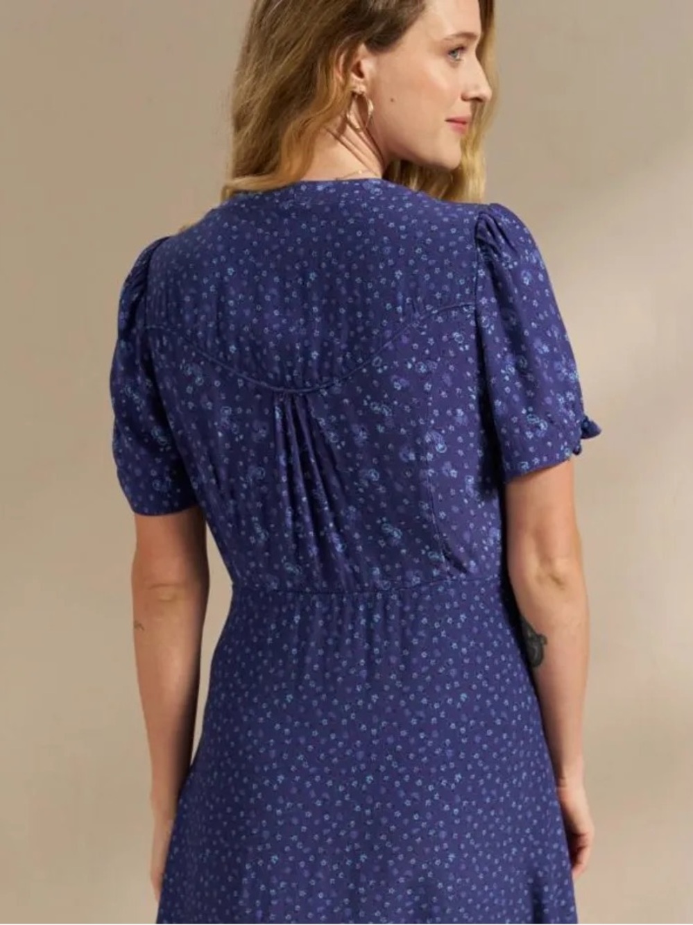 Blue Button-Front Midi Dress - Picture 6 of 8